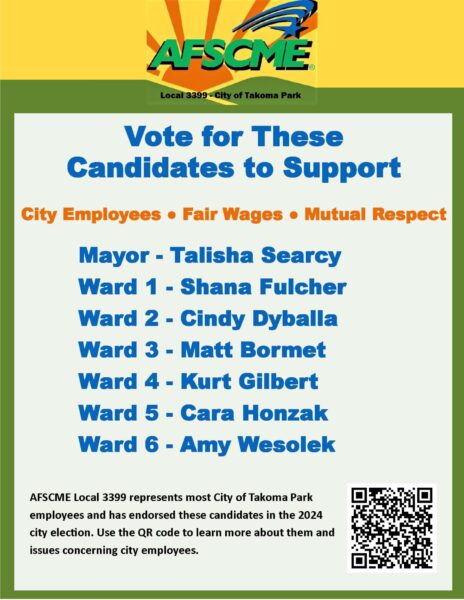 AFSCME Local 3399 Endorses Amy Wesolek for Ward 6, City of Takoma Park Council